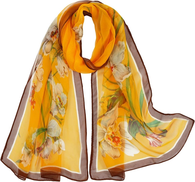 E-Clover Herebuy - Unique Women's Floral Scarves: Chiffon Flowers & Birds Printed Scarf - Image 1